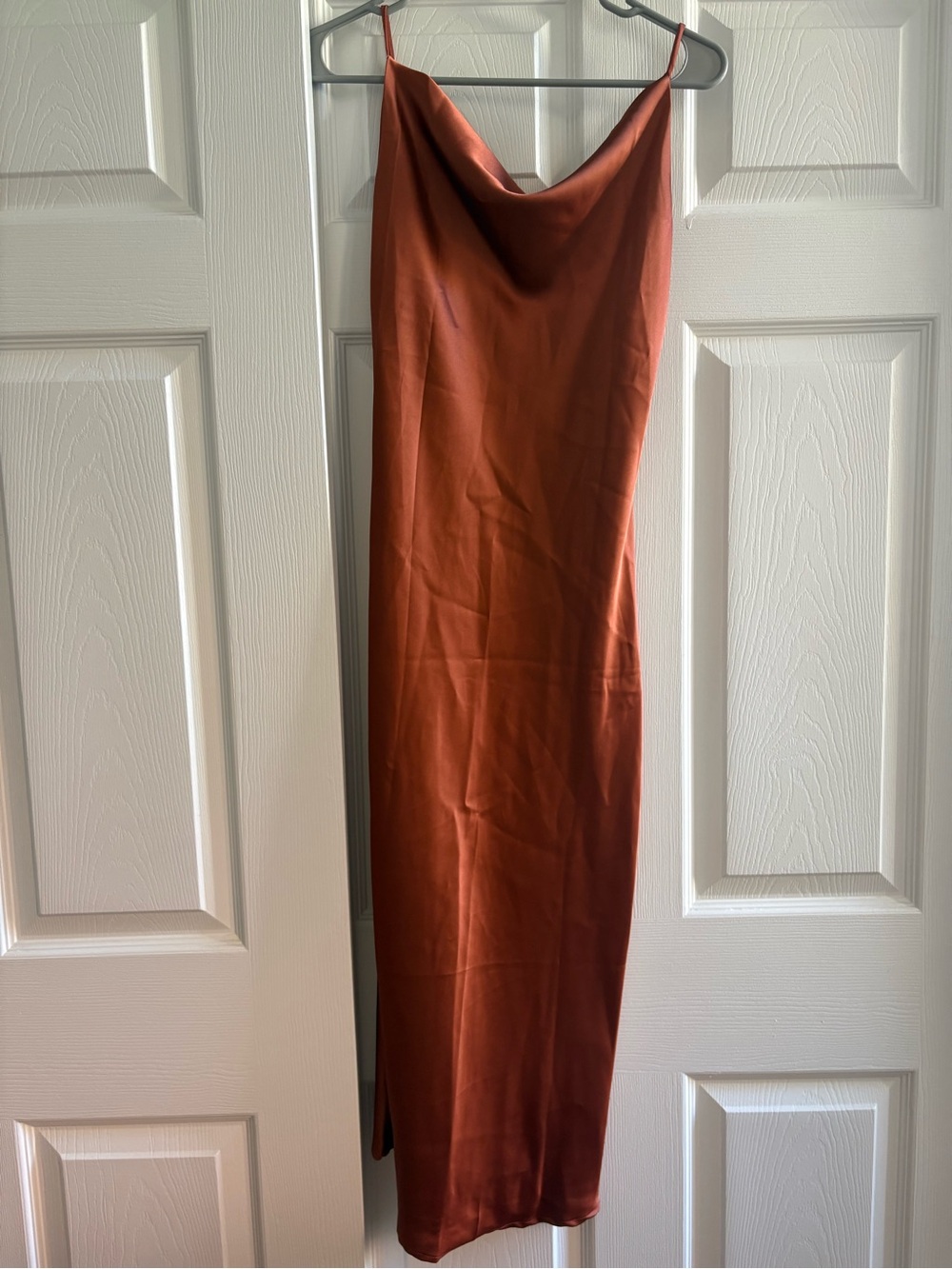 Satin Midi Slip Dress in Rust